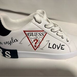 Guess White Sneakers with Black and Red Details